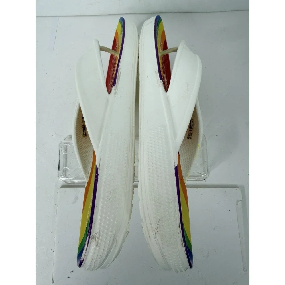 Crocs Iconic Comfort Rainbow Flip Flops White Men's Size 11 Pride‎ Sandals